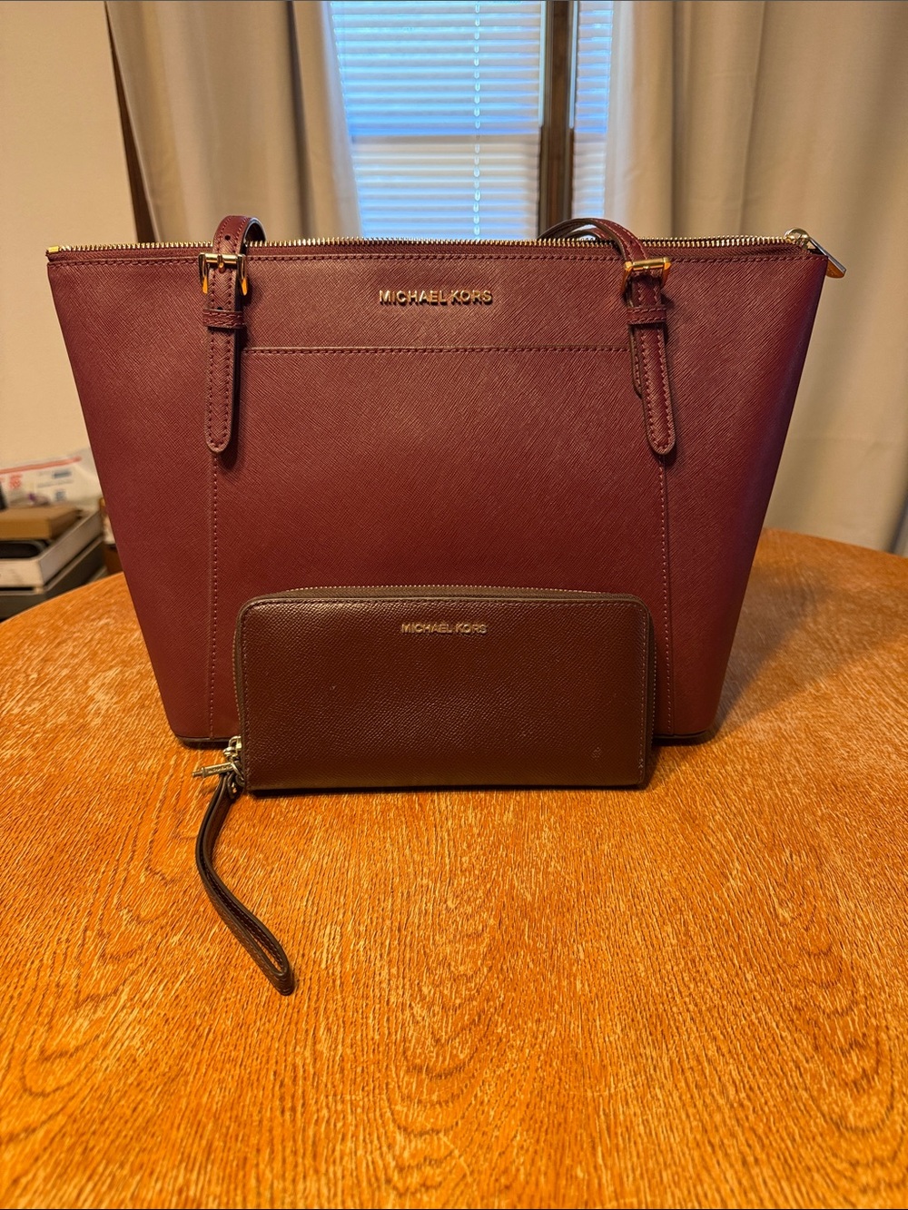 Michael Kors Deep Burgundy Saffiano Tote with Wallet